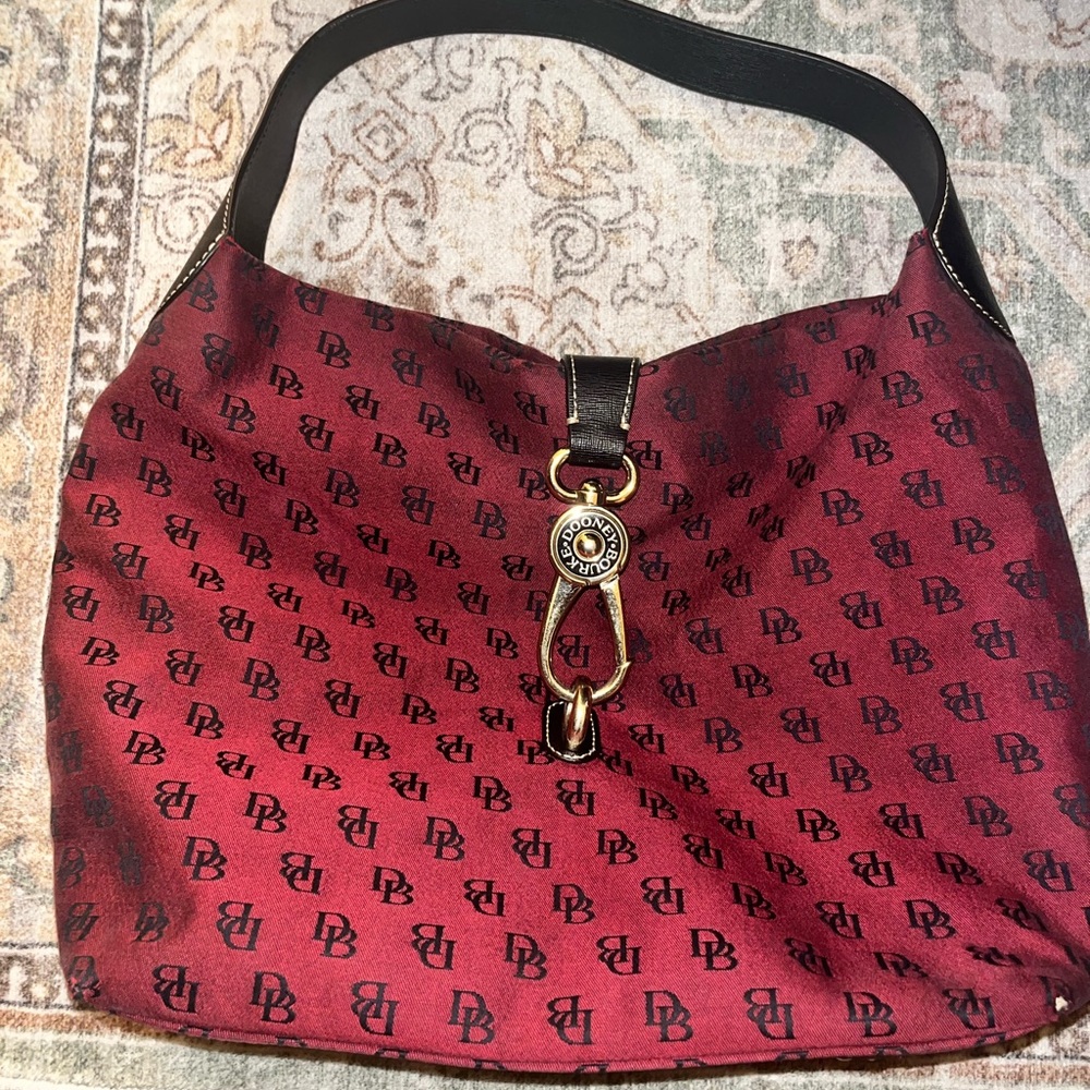 Dooney & Bourke Red and Black Hobo Bag with Gold Accents